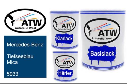 Mercedes-Benz, Tiefseeblau Mica, 5933: 1L Lackdose + 1L Klarlack + 500ml Härter - Set, von ATW Autoteile West.